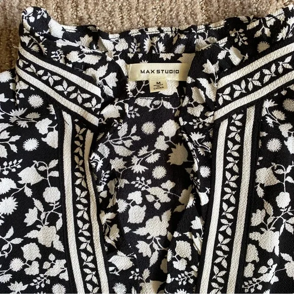 Max Studio Black and White Botanical Print Maxi Dress Coastal Cowgirl - Picture 3 of 9